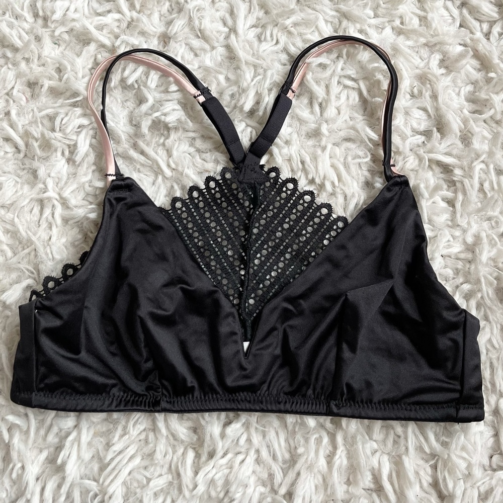 Livy black‎ satin lace racerback bralette